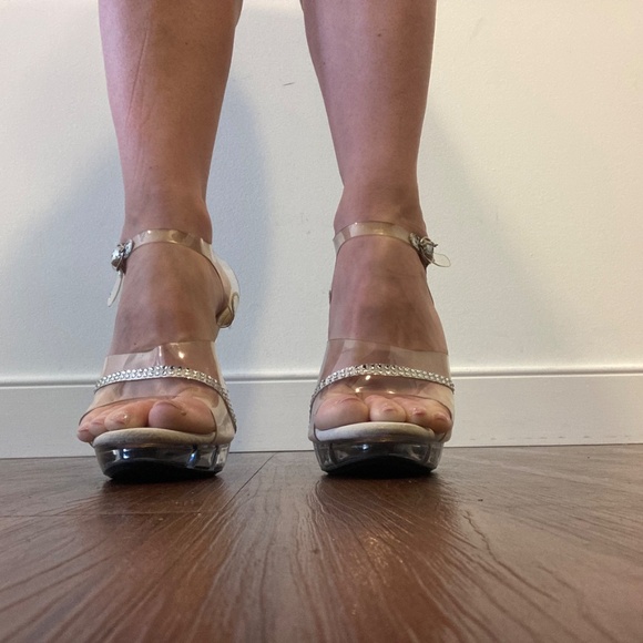 Clear Platform Heels with Rhinestone Straps & Ankle Buckle - 7.5 - Picture 7 of 8